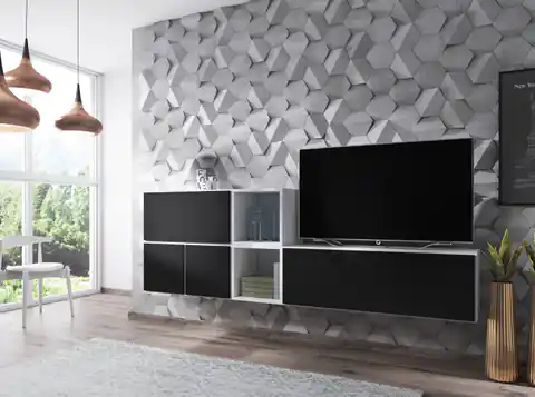 ⁨Cama living room furniture set ROCO 9 (RO1+RO3+2xRO6+2xRO5) white/white/black⁩ at Wasserman.eu