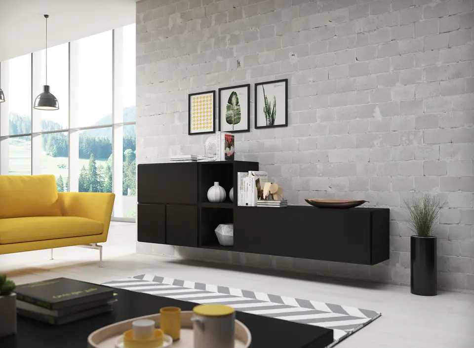 ⁨Cama living room furniture set ROCO 9 (RO1+RO3+2xRO6+2xRO5) black/black/black⁩ at Wasserman.eu