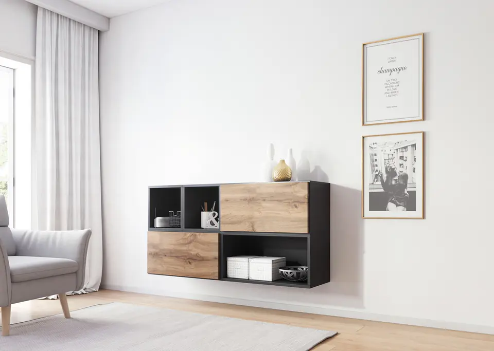 ⁨Cama living room furniture set ROCO 15 (RO4+2xRO3+2xRO6) antracite/wotan oak⁩ at Wasserman.eu