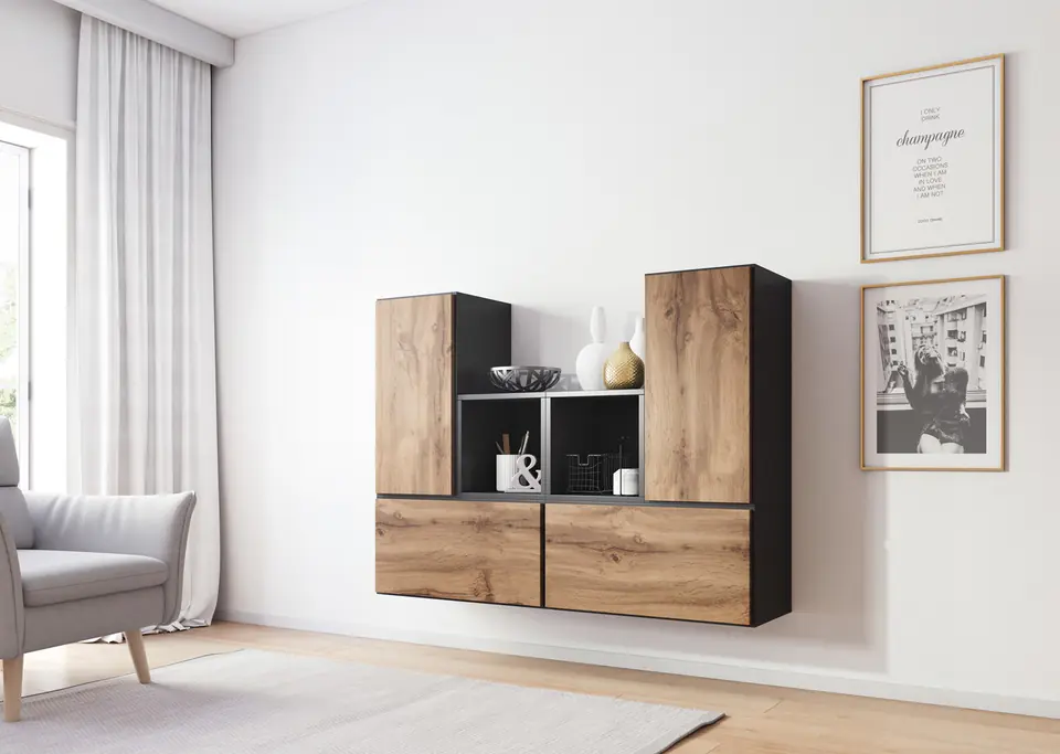 ⁨Cama living room furniture set ROCO 18 (4xRO3 + 2xRO6) antracite/wotan oak⁩ at Wasserman.eu