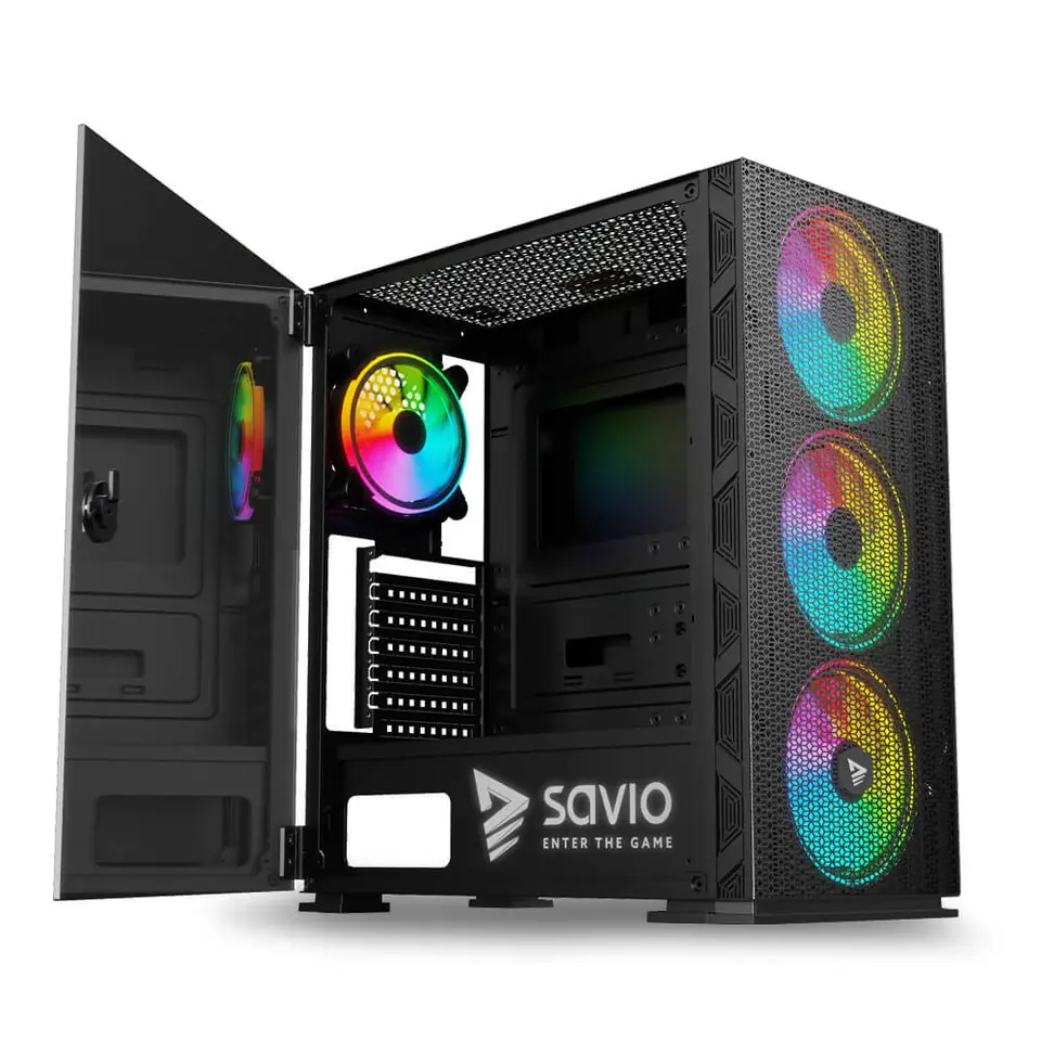 ⁨SAVIO PC Case Raptor X1 ARGB Glass/Mesh Black⁩ at Wasserman.eu