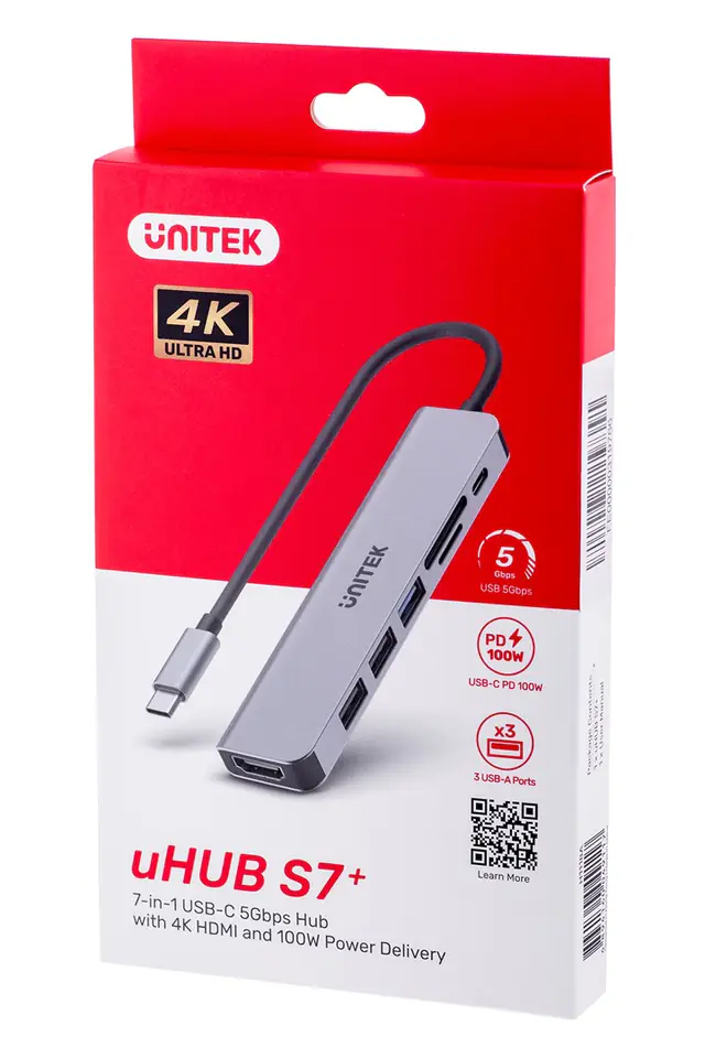 ⁨UNITEK HUB USB-C H1118A; USB-A x3, USB-C, HDMI, SD, microSD⁩ at Wasserman.eu