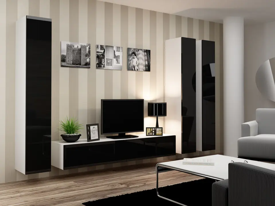 ⁨Cama Living room cabinet set VIGO 1 white/black gloss⁩ at Wasserman.eu