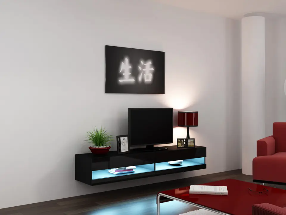 ⁨Cama TV stand VIGO NEW 30/180/40 black/black gloss⁩ at Wasserman.eu