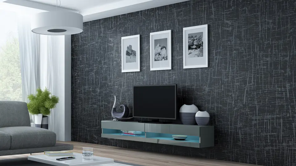 ⁨Cama TV stand VIGO NEW 30/180/40 grey/grey gloss⁩ at Wasserman.eu