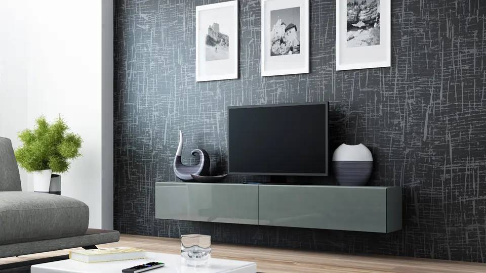 ⁨Cama TV Stand VIGO '180' 30/180/40 grey/grey gloss⁩ at Wasserman.eu