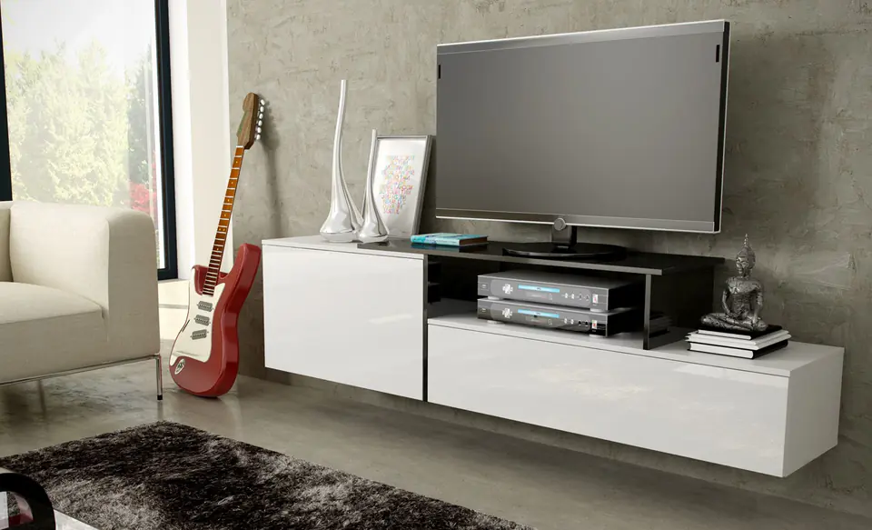 ⁨Cama TV cabinet SIGMA 3 180 white/white gloss + black⁩ at Wasserman.eu