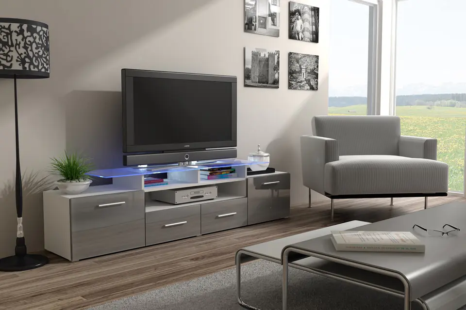 ⁨Cama TV stand EVORA 200 white/grey gloss⁩ at Wasserman.eu