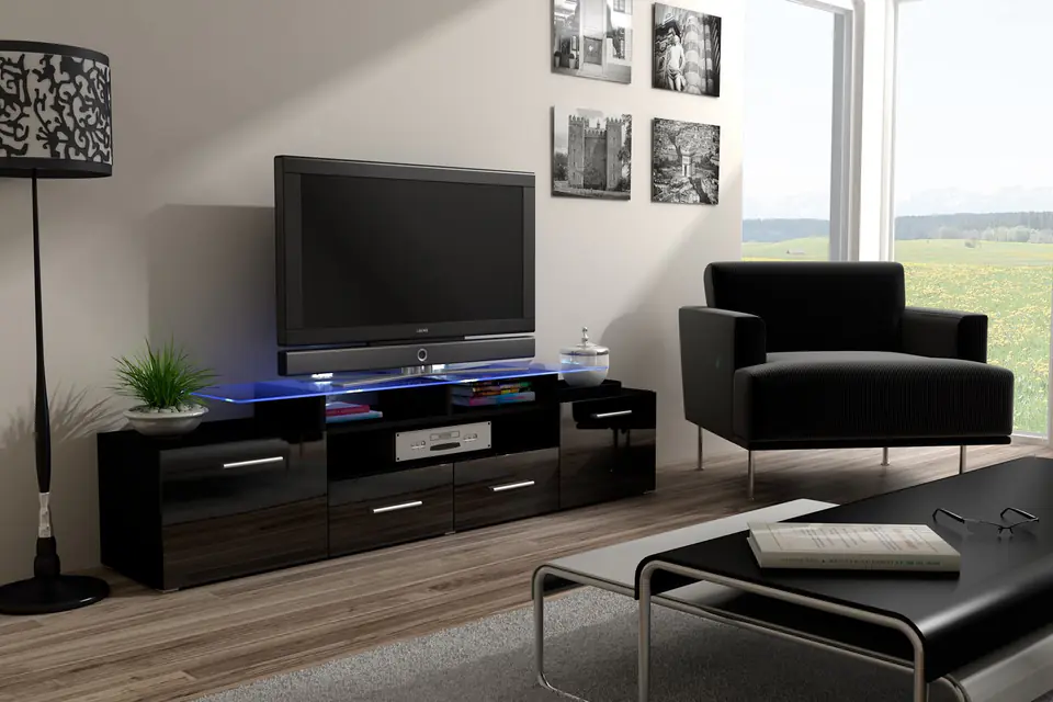 ⁨Cama TV stand EVORA 200 black/black gloss⁩ at Wasserman.eu