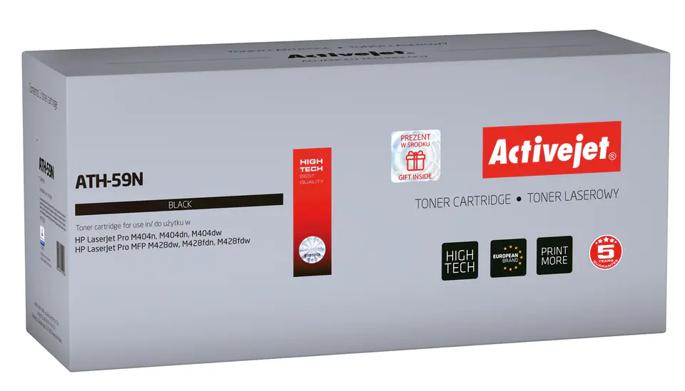 ⁨Activejet ATH-59N Toner (Zamiennik HP 59A CF259A; Supreme; 3000 stron; czarny) Z chipem Zalecamy wyłączenie aktualizacji oprogramowania drukarki, nowa aktualizacja może powodować problemy z właściwym działaniem tonera⁩ w sklepie Wasserman.eu