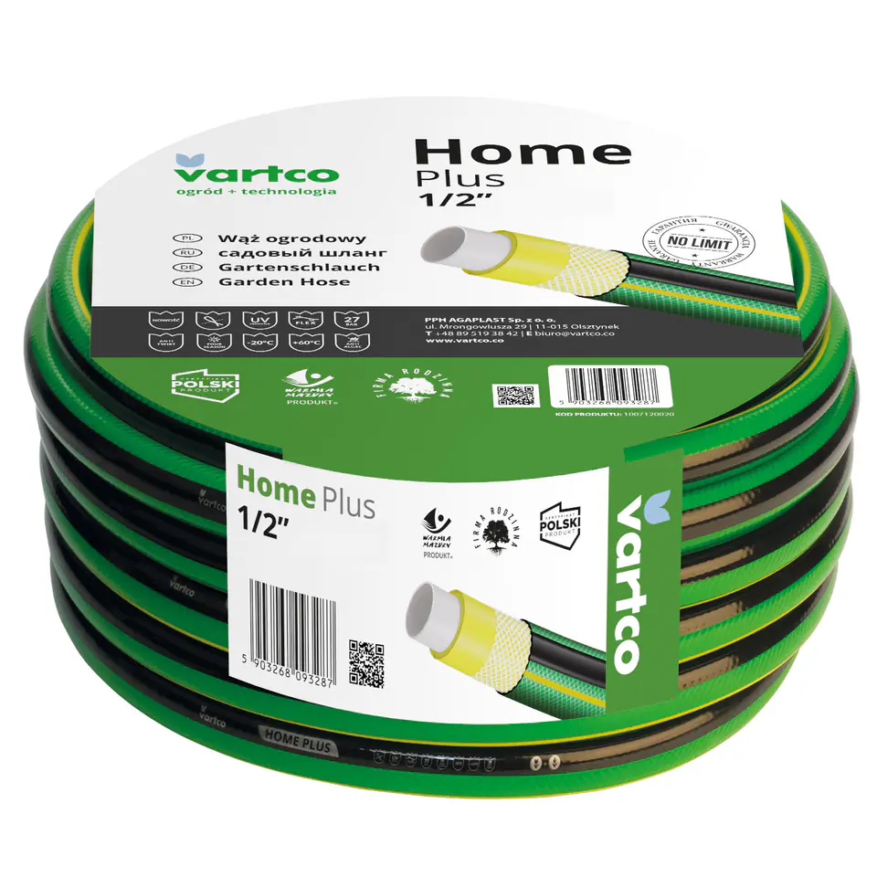 ⁨Wąż ogrodowy Vartco Home Plus 1/2" 50m⁩ w sklepie Wasserman.eu