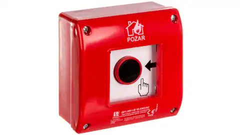 ⁨Ręczny ostrzegacz przeciwpożarowy natynkowy, styk 1Z+LED 230V AC OP1-W01-B10-230⁩ w sklepie Wasserman.eu