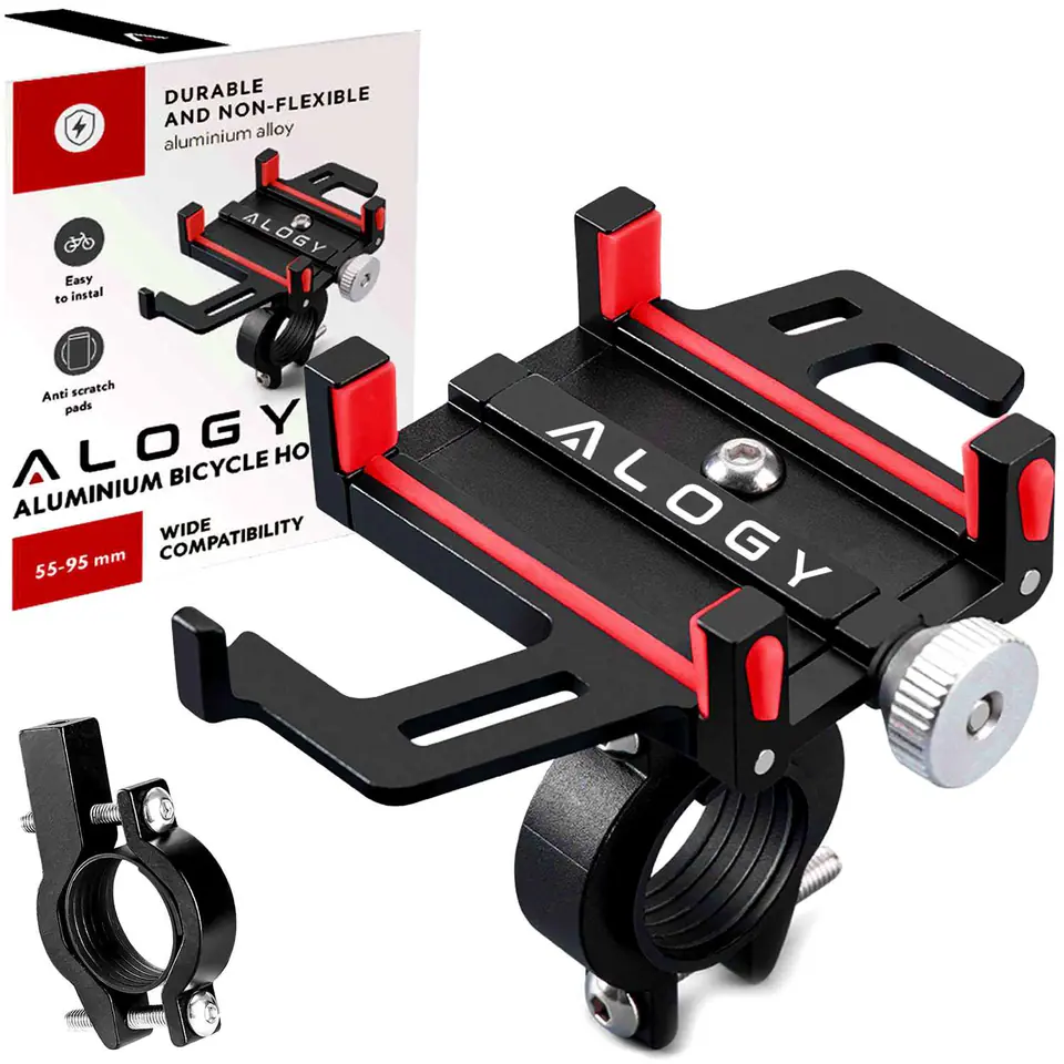 ⁨Uchwyt rowerowy na kierownicę Alogy Bike Phone Holder do telefonu 55-95mm na rower motor hulajnogę Czarny⁩ w sklepie Wasserman.eu