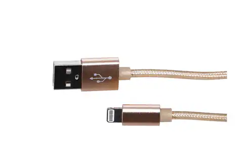 ⁨EXTRALINK IPHONE 2A CHARGER CABLE, LIGHTNING TO USB, 1 METER, RICE COTTON MESH, GOLD⁩ w sklepie Wasserman.eu