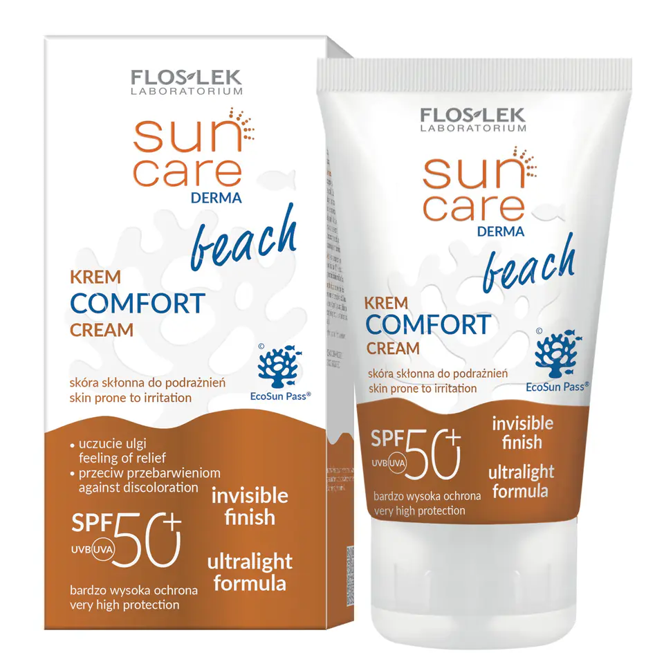 ⁨FLOSLEK Sun Care Derma Beach Krem do twarzy i ciała Comfort SPF50+  50ml⁩ w sklepie Wasserman.eu