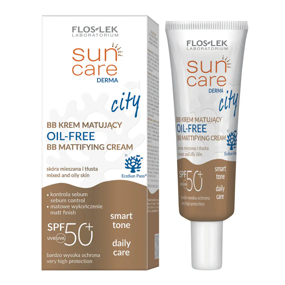 ⁨FLOSLEK Sun Care Derma City Krem matujący BB do twarzy SPF50+ do cery tłustej i mieszanej 30ml⁩ w sklepie Wasserman.eu