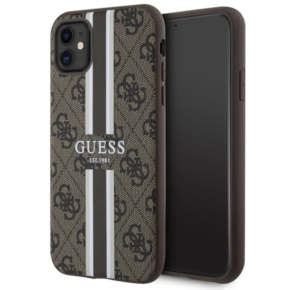 ⁨Guess GUHMN61P4RPSW iPhone 11 / Xr brązowy/brown hardcase 4G Printed Stripes MagSafe⁩ w sklepie Wasserman.eu