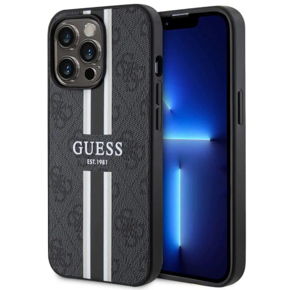 ⁨Guess GUHMP13LP4RPSK iPhone 13 Pro / 13 6,1" czarny/black hardcase 4G Printed Stripes MagSafe⁩ w sklepie Wasserman.eu