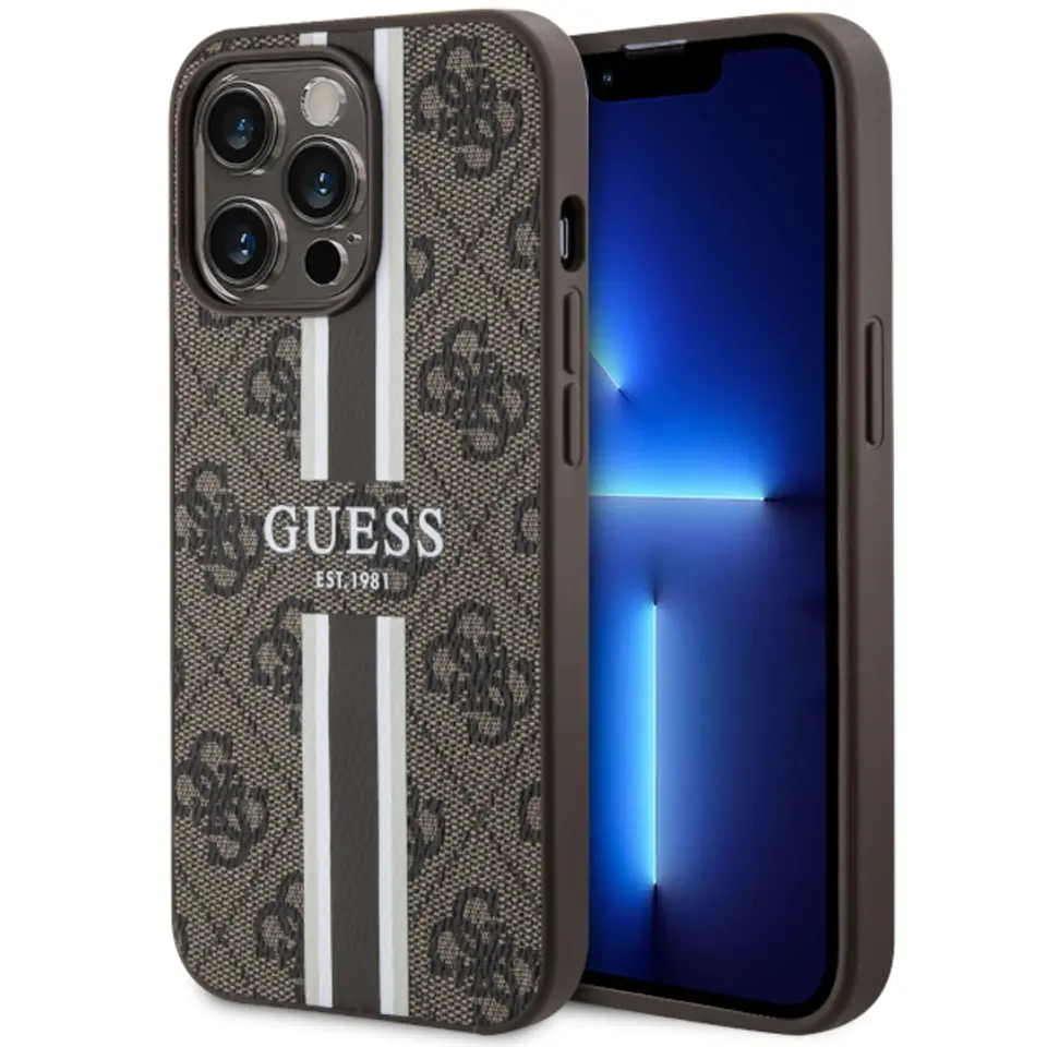 ⁨Guess GUHMP13LP4RPSW iPhone 13 Pro / 13 6.1" brązowy/brown hardcase 4G Printed Stripes MagSafe⁩ w sklepie Wasserman.eu