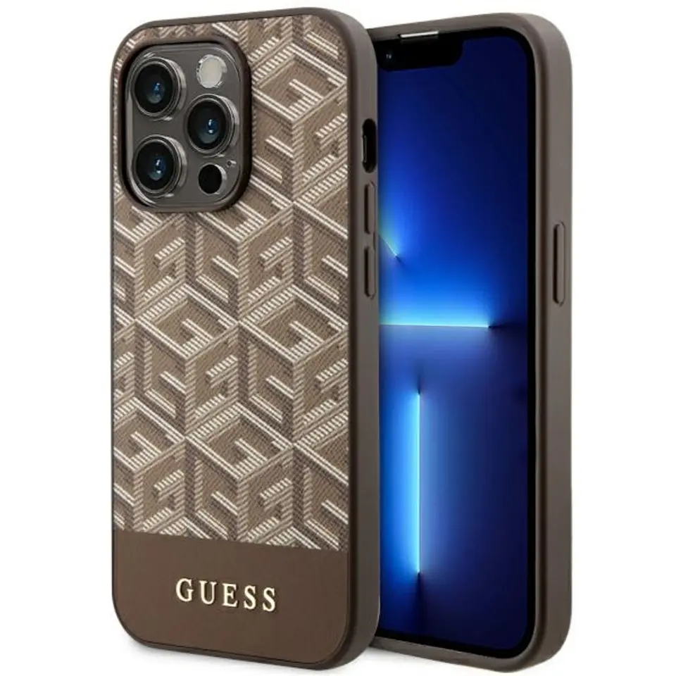 ⁨Guess GUHMP14XHGCFSEW iPhone 14 Pro Max 6.7" brązowy/brown hard case GCube Stripes MagSafe⁩ w sklepie Wasserman.eu