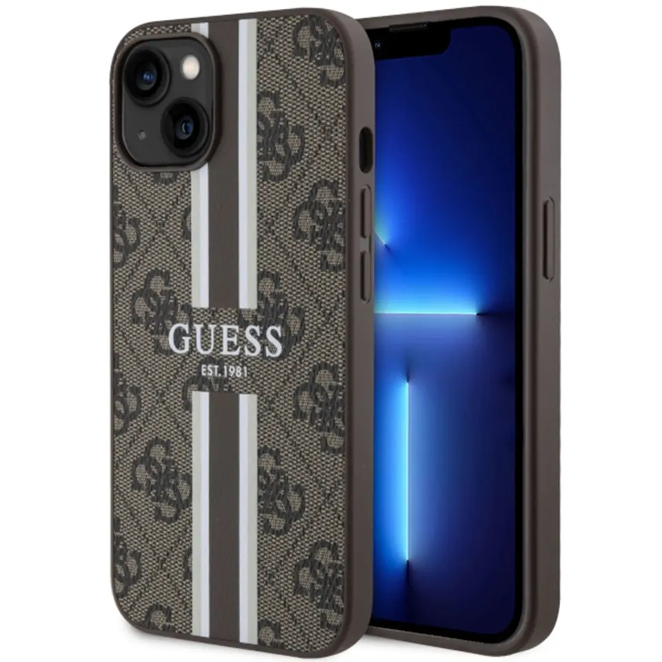 ⁨Guess GUHMP14MP4RPSW iPhone 14 Plus 6,7" brązowy/brown hardcase 4G Printed Stripes MagSafe⁩ w sklepie Wasserman.eu