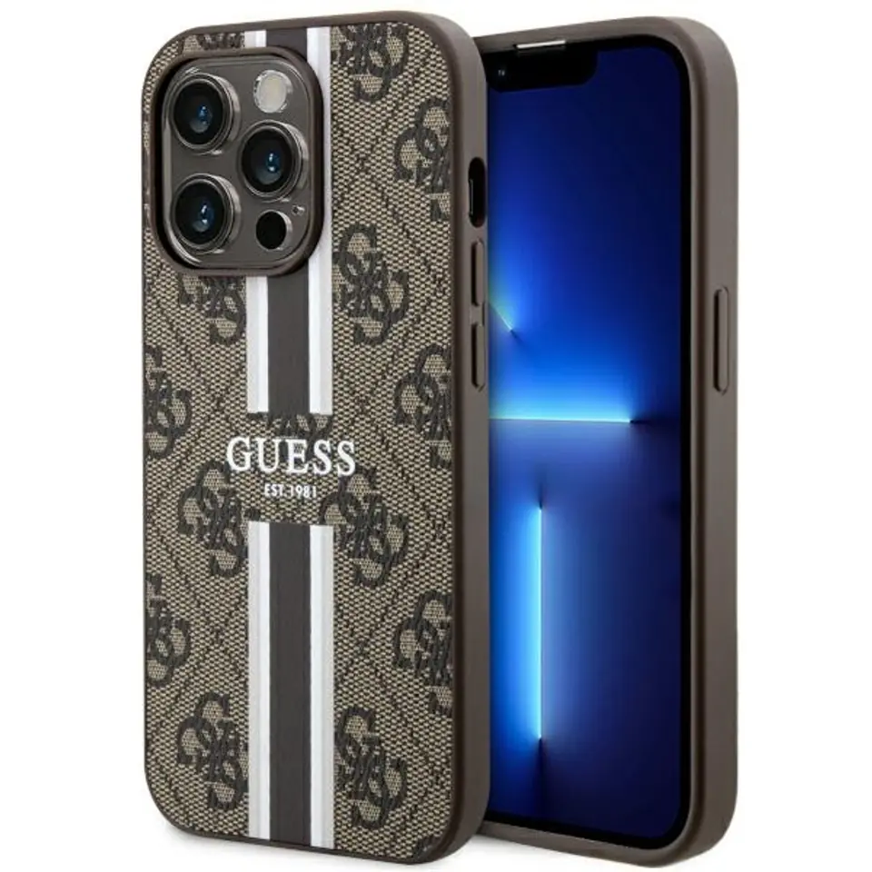 ⁨Guess GUHMP14XP4RPSW iPhone 14 Pro Max 6.7" brązowy/brown hardcase 4G Printed Stripes MagSafe⁩ w sklepie Wasserman.eu