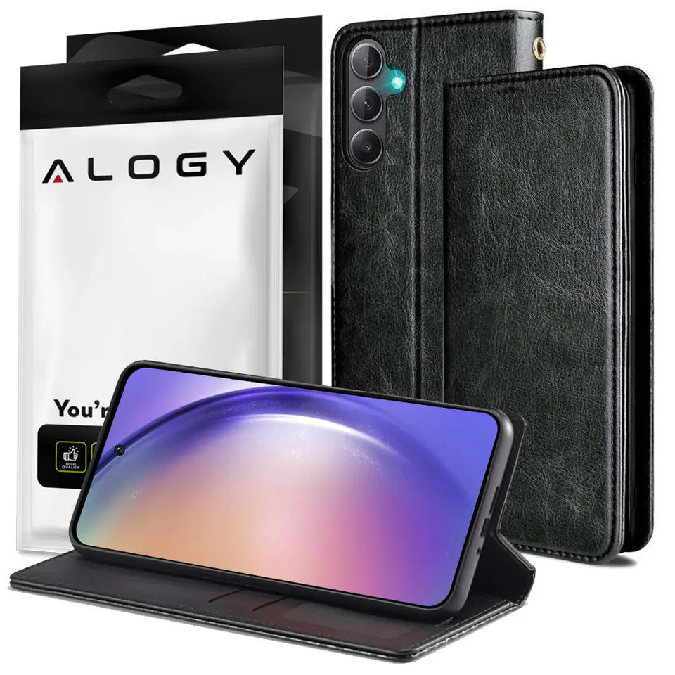 ⁨Etui ochronne z klapką skórzany portfel Alogy Wallet Case obudowa na telefon do Samsung Galaxy A34 5G Czarne⁩ w sklepie Wasserman.eu