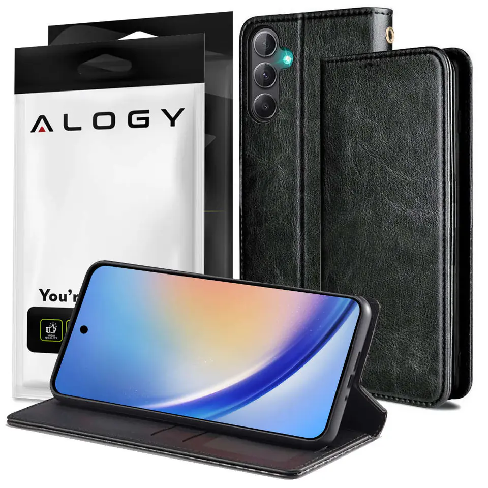 ⁨Etui ochronne z klapką skórzany portfel Alogy Wallet Case obudowa na telefon do Samsung Galaxy A54 5G Czarne⁩ w sklepie Wasserman.eu