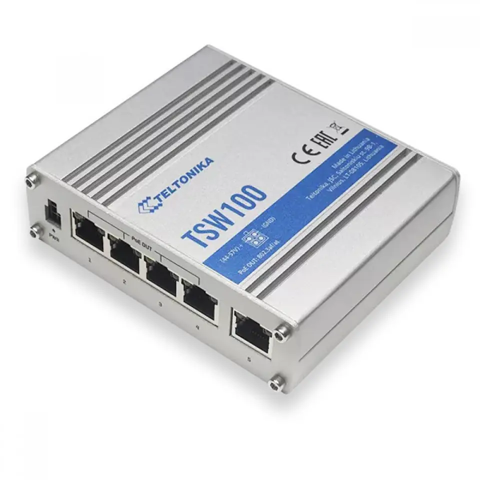 ⁨TELTONIKA TSW100 SWITCH 5X RJ45 1000MB/S, 4X POE⁩ at Wasserman.eu