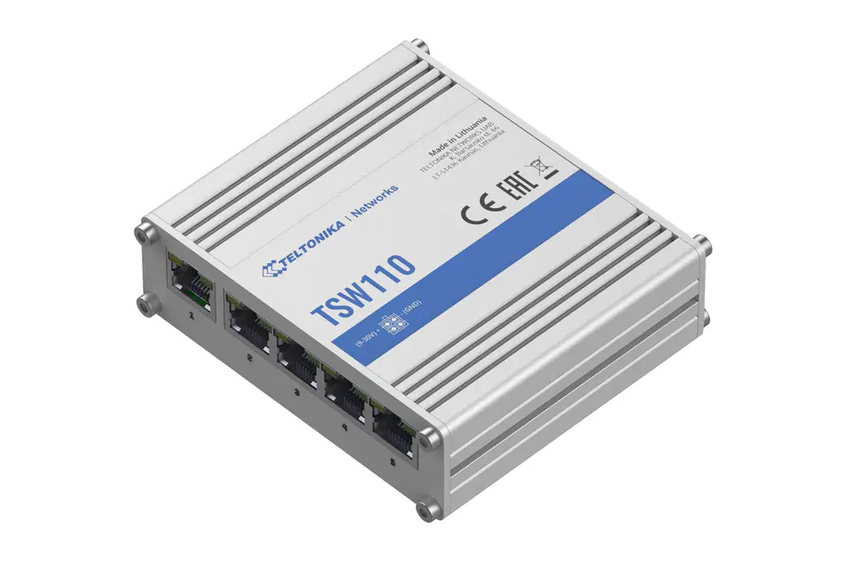 ⁨TELTONIKA TSW110 INDUSTRIAL UNMANAGED L2 SWITCH, 5X 10/100/1000MB/S PORTS⁩ w sklepie Wasserman.eu