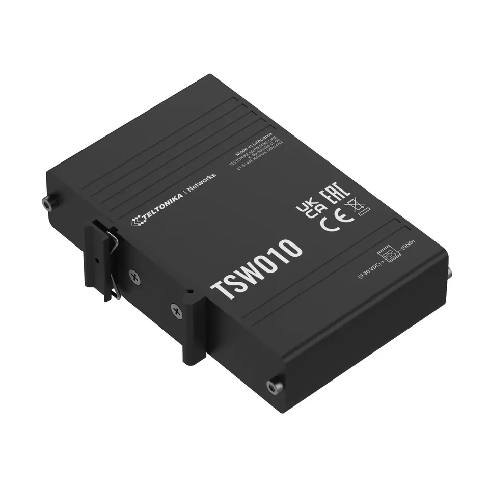 ⁨Teltonika TSW010 DIN Rain Switch 5 x Fast Ethernet (10/100) Power over Ethernet (PoE) Black⁩ at Wasserman.eu