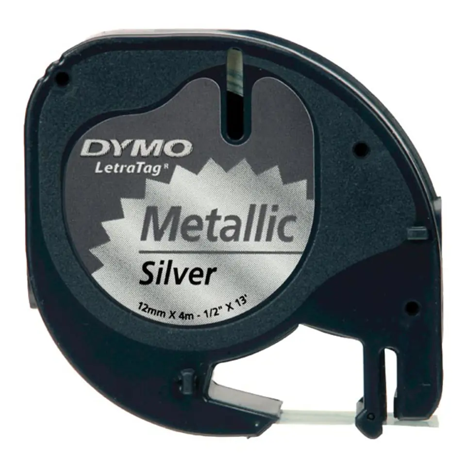 ⁨Dymo oryginalny taśma do drukarek etykiet, Dymo, S0721730, czarny druk/srebrny podkład, 4m, 12mm, LetraTag metalik silver⁩ w sklepie Wasserman.eu