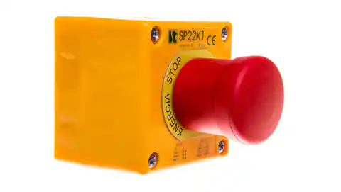 ⁨Kaseta z przyciskiem bezpieczeństwa IP65 żółta 1x dławnica SP22K1BN-1⁩ w sklepie Wasserman.eu
