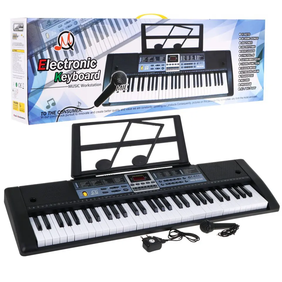 ⁨61-klawiszowy Keyboard dla dzieci 5+ Tryb nauki Taktomierz Mikrofon - model nr 6136⁩ w sklepie Wasserman.eu
