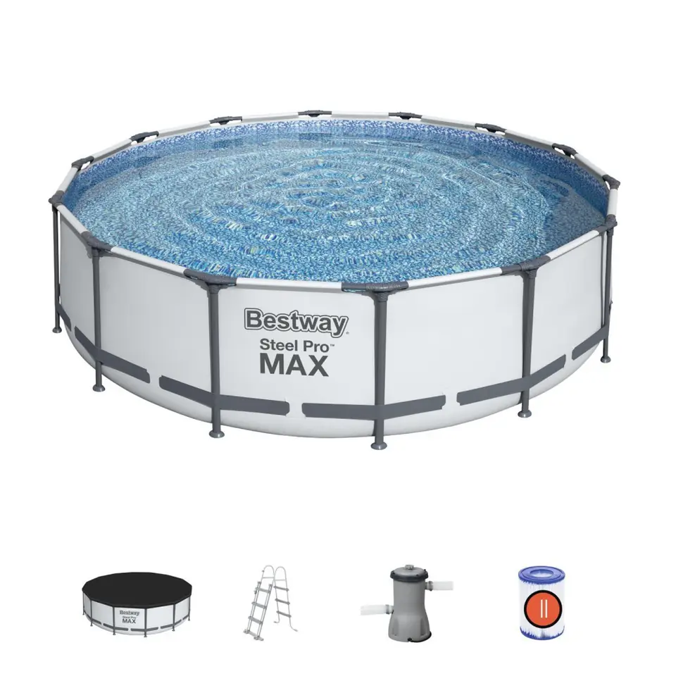 ⁨Basen stelażowy Steel Pro MAX 427x107 Szary 14FT BESTWAY 5w1 + Akcesoria⁩ w sklepie Wasserman.eu