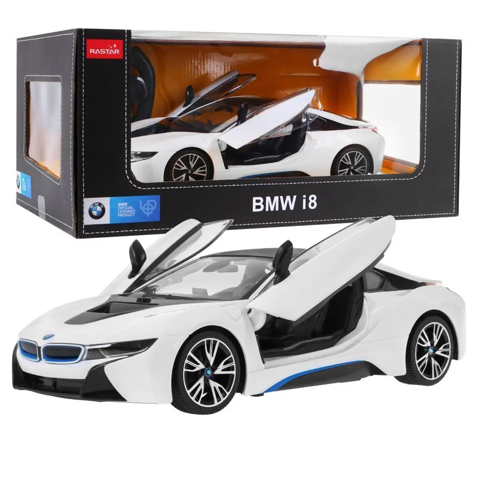 ⁨BMW i8 białe RASTAR model 1:14 Zdalnie sterowane auto + pilot 2,4 GHz⁩ w sklepie Wasserman.eu