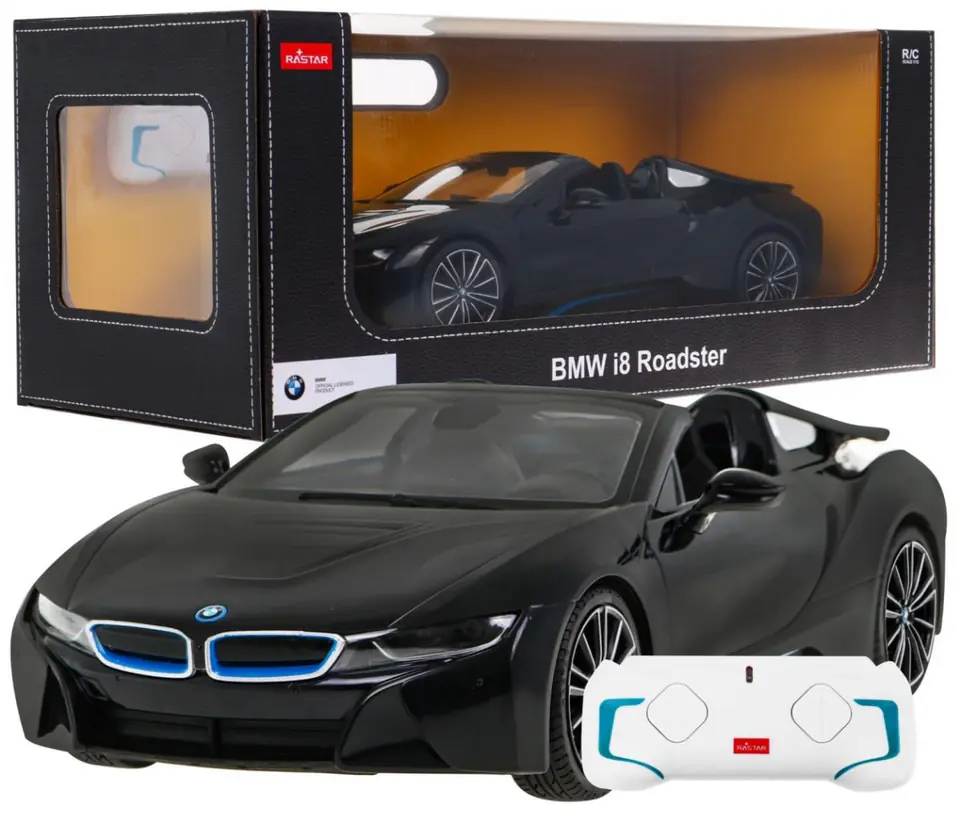 ⁨BMW i8 Roadster czarny RASTAR model 1:12 Zdalnie sterowane auto + pilot 2,4 GHz⁩ w sklepie Wasserman.eu