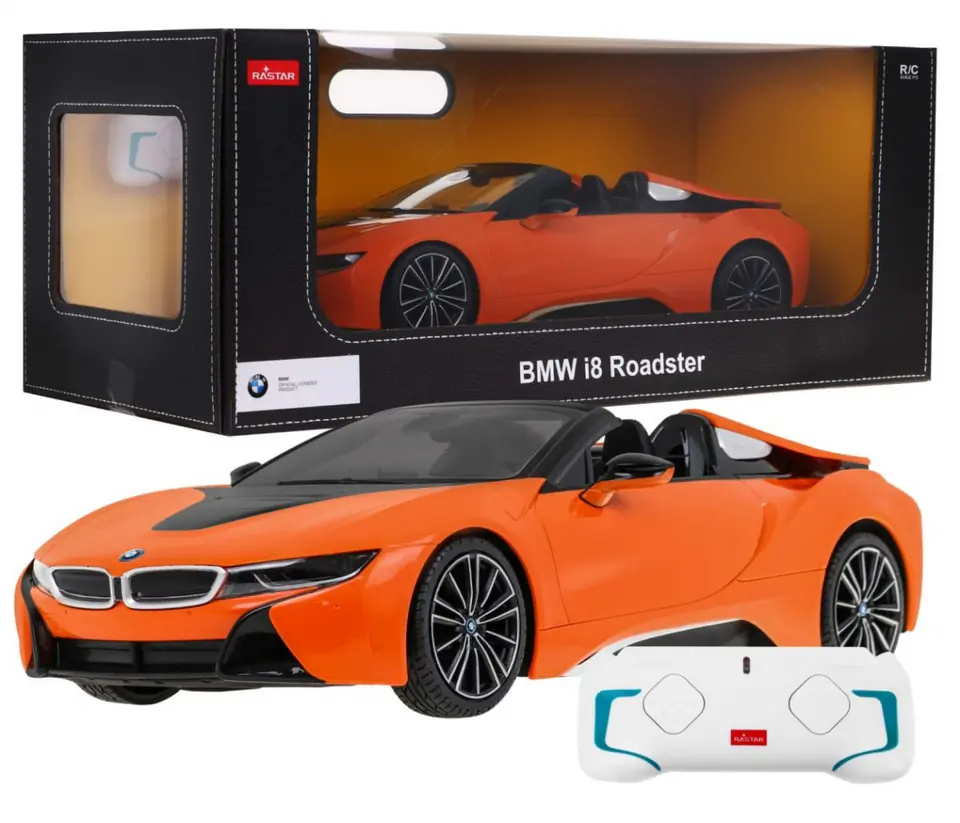 ⁨BMW i8 Roadster pomarańczowy RASTAR model 1:12 Zdalnie sterowane auto + pilot 2,4 GHz⁩ w sklepie Wasserman.eu