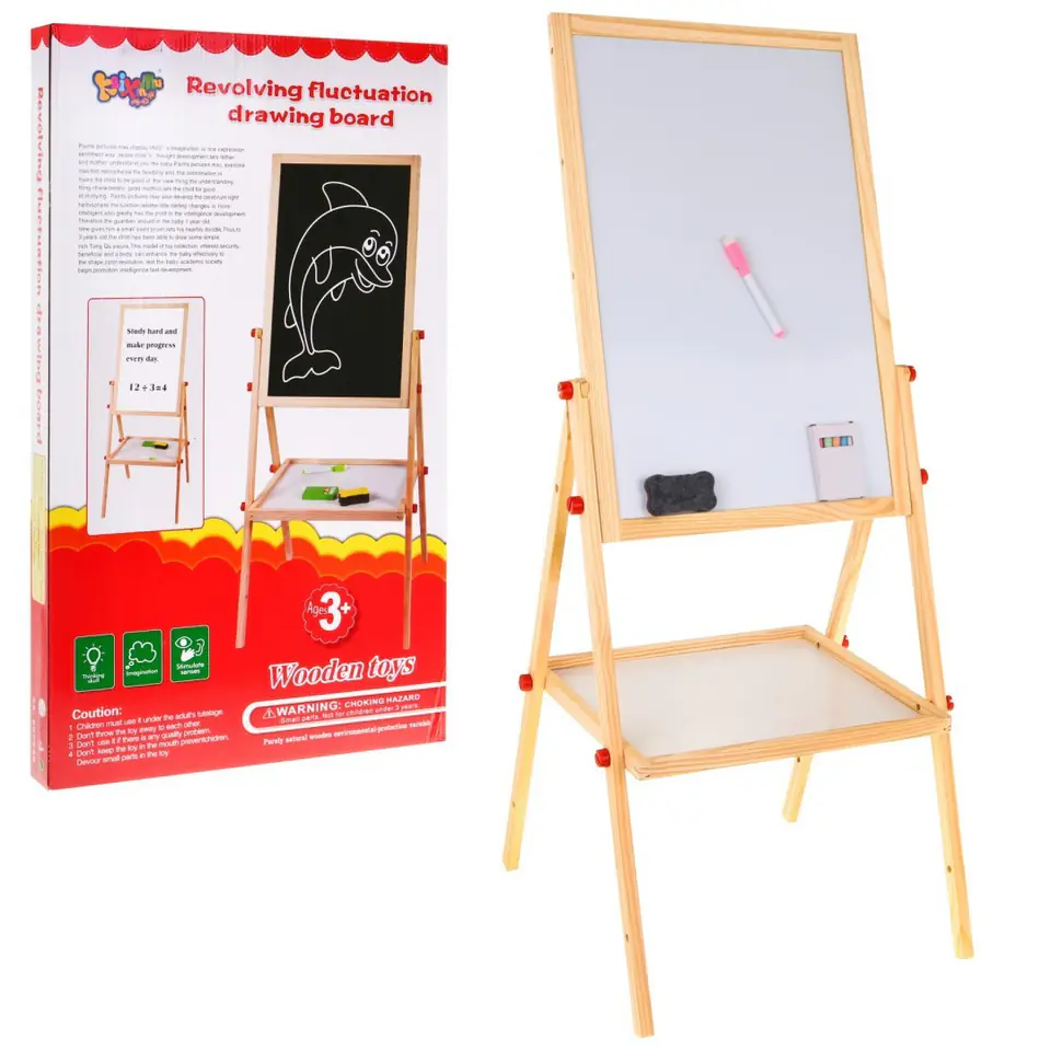 ⁨Drewniana dwustronna tablica dla dzieci 3+ Edukacyjna tablica magnetyczna kredowa + Akcesoria⁩ w sklepie Wasserman.eu