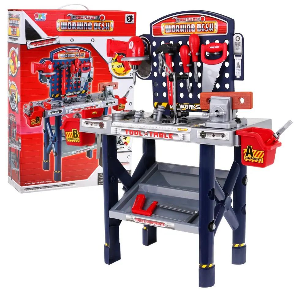 ⁨Duży Warsztat dla dzieci 3+ Stolik narzędziowy 55 el. + Elektryczna wkrętarka + Funkcje interaktywne⁩ w sklepie Wasserman.eu