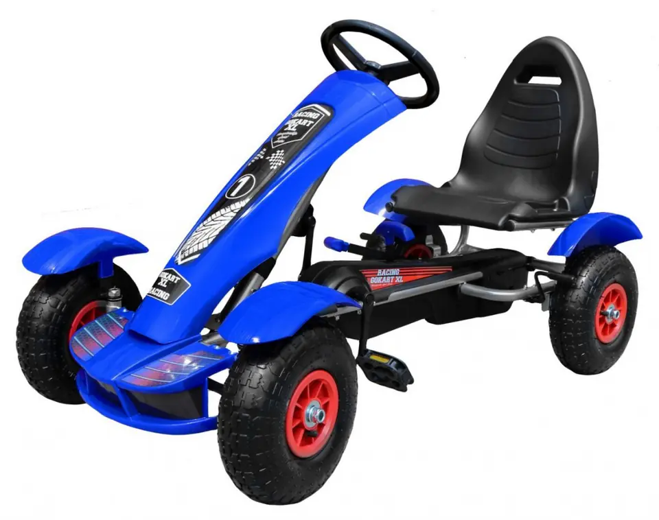 ⁨Gokart na pedały Racing XL dla dzieci 3+ Niebieski + Pompowane koła + Regulacja fotela + Wolny bieg⁩ w sklepie Wasserman.eu