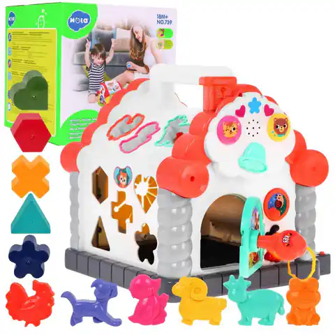 ⁨Interaktywny Domek sensoryczny dla dzieci 18m+ Zabawka wczesnorozwojowa + Sortery kształtów + Pianinko + Liczydło⁩ w sklepie Wasserman.eu