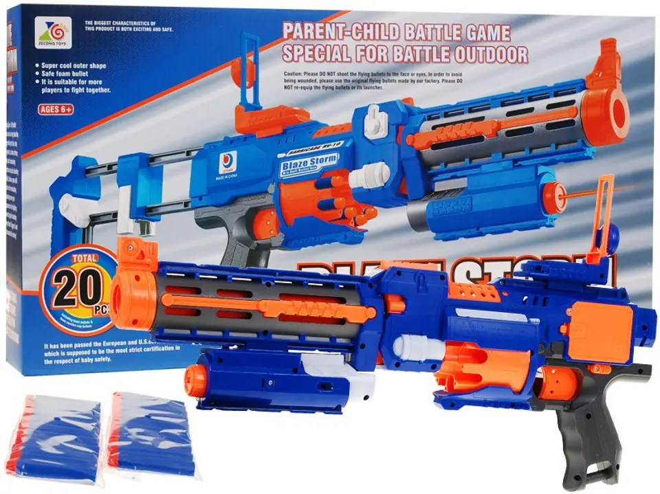 ⁨Karabin Pistolet 2w1 dla dzieci 8+ Blaze Storm 20 długich Pocisków z pianki + Celownik laserowy + Kolba⁩ w sklepie Wasserman.eu