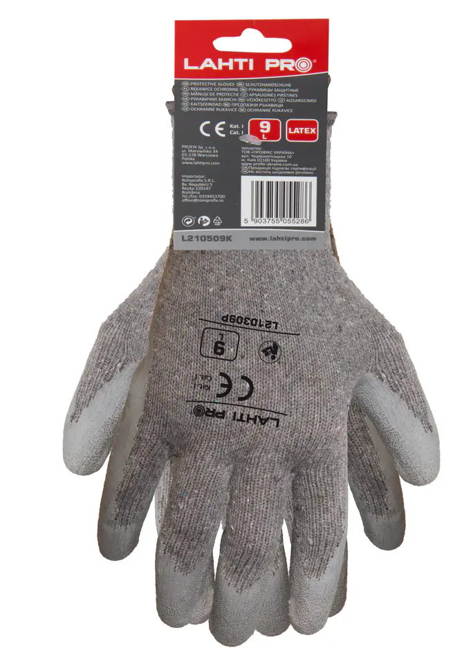⁨L210309K Latex gloves gray [L210309P] 9, CE, LahtiPro⁩ at Wasserman.eu
