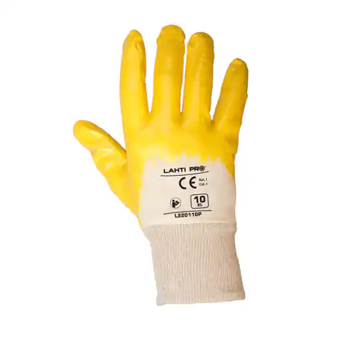 ⁨Rękawice nitr. żółt-białe l220110p, 12 par, "10", ce, lahti⁩ w sklepie Wasserman.eu