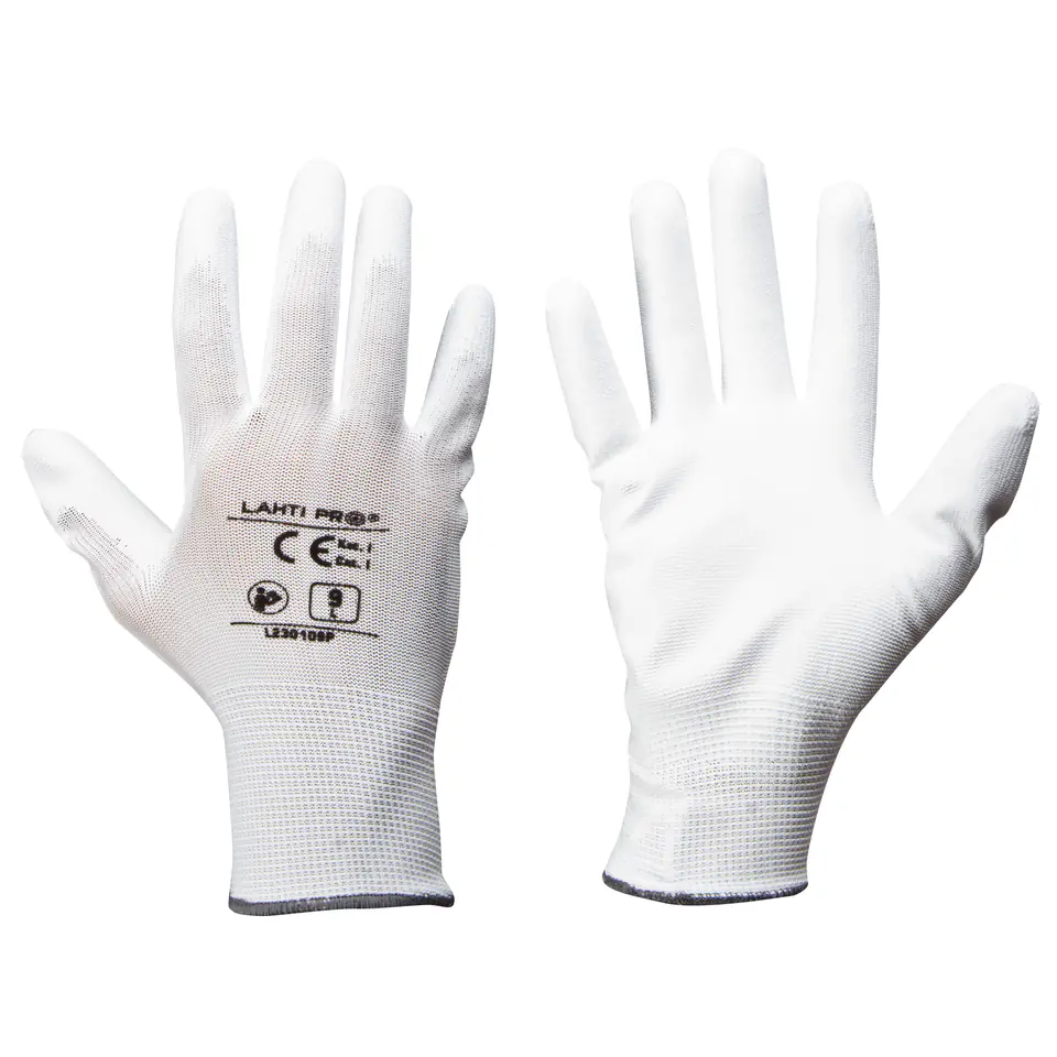 ⁨GLOVES PU WHITE L230108P, 12 PAIRS, "8", CE, LAHTI⁩ at Wasserman.eu