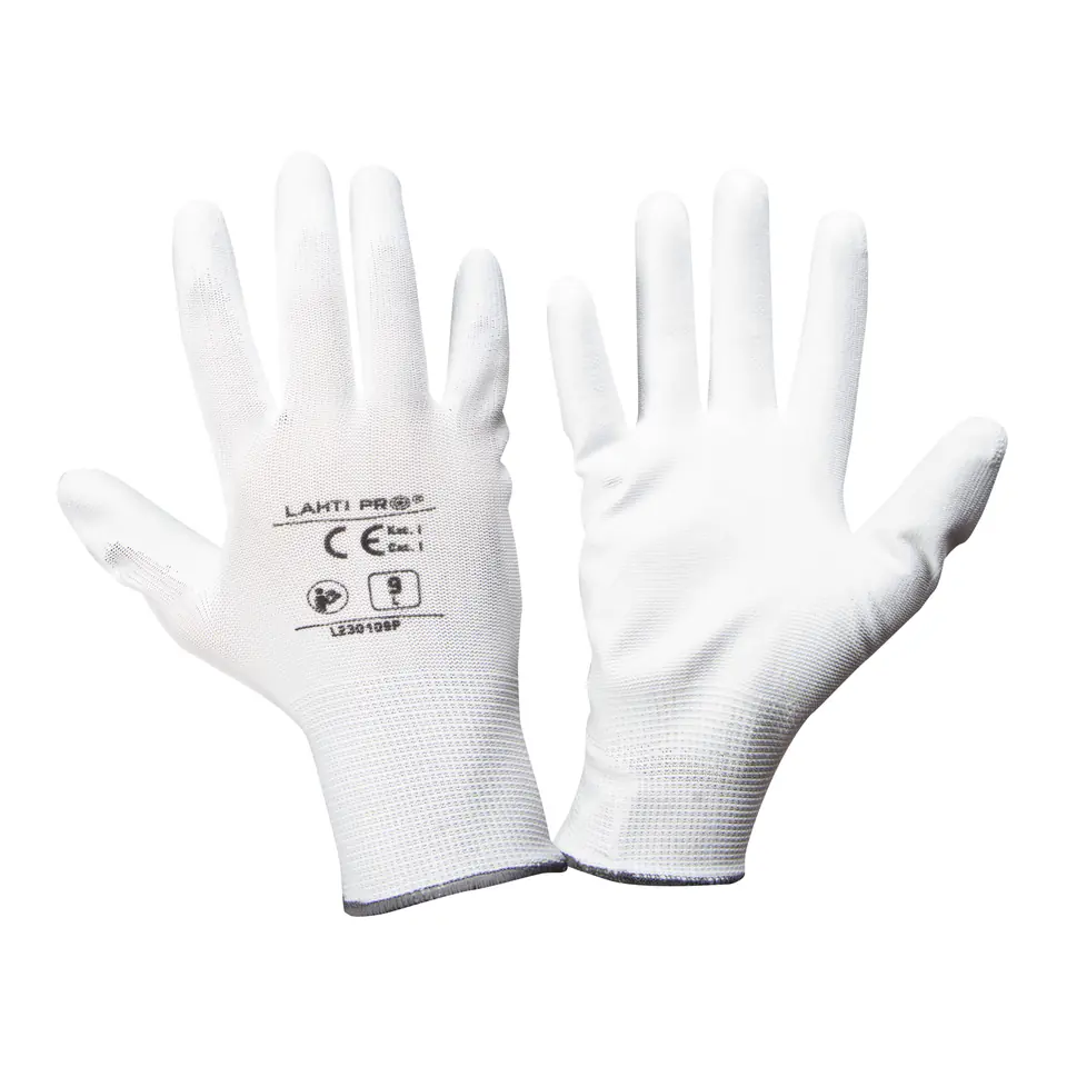 ⁨Pu gloves white l230109p, card, "9", ce, lahti⁩ at Wasserman.eu