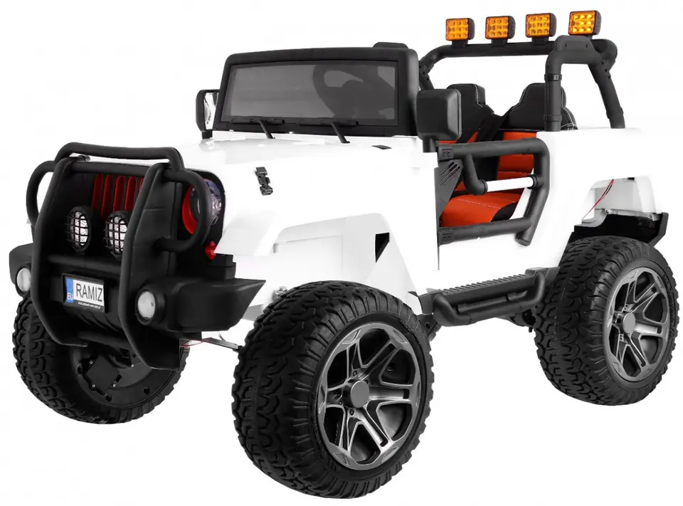 ⁨Auto terenowe typu jeep Monster 4x4 dla dzieci Biały + Pilot + Regulacja siedzenia + Wolny Start + MP3 LED + Bagażnik + Plecak⁩ w sklepie Wasserman.eu