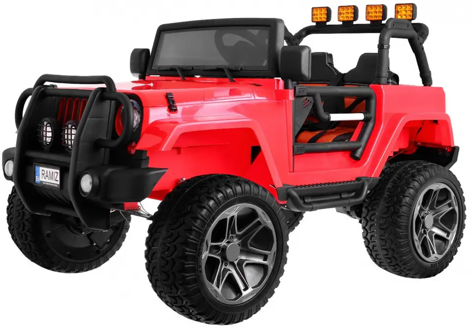 ⁨Auto terenowe typu jeep Monster 4x4 dla dzieci Czerwony + Pilot + Regulacja siedzenia + MP3 LED + Bagażnik + Plecak⁩ w sklepie Wasserman.eu