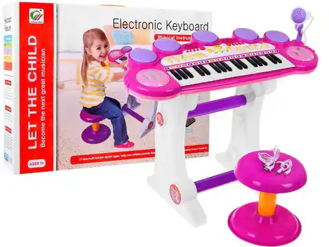 ⁨Różowy zestaw muzyczny Keyboard + Werble + Mikrofon dla dzieci 3+ Światła + Dźwięki 3 oktawy⁩ w sklepie Wasserman.eu